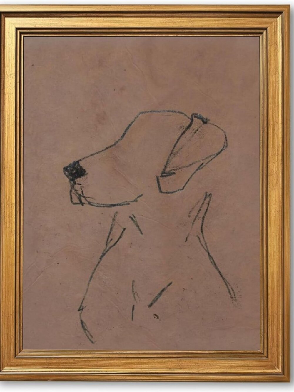 Minimalist Gold Framed Dog Sketch Wall Art - Modern Neutral Line Drawing Decor